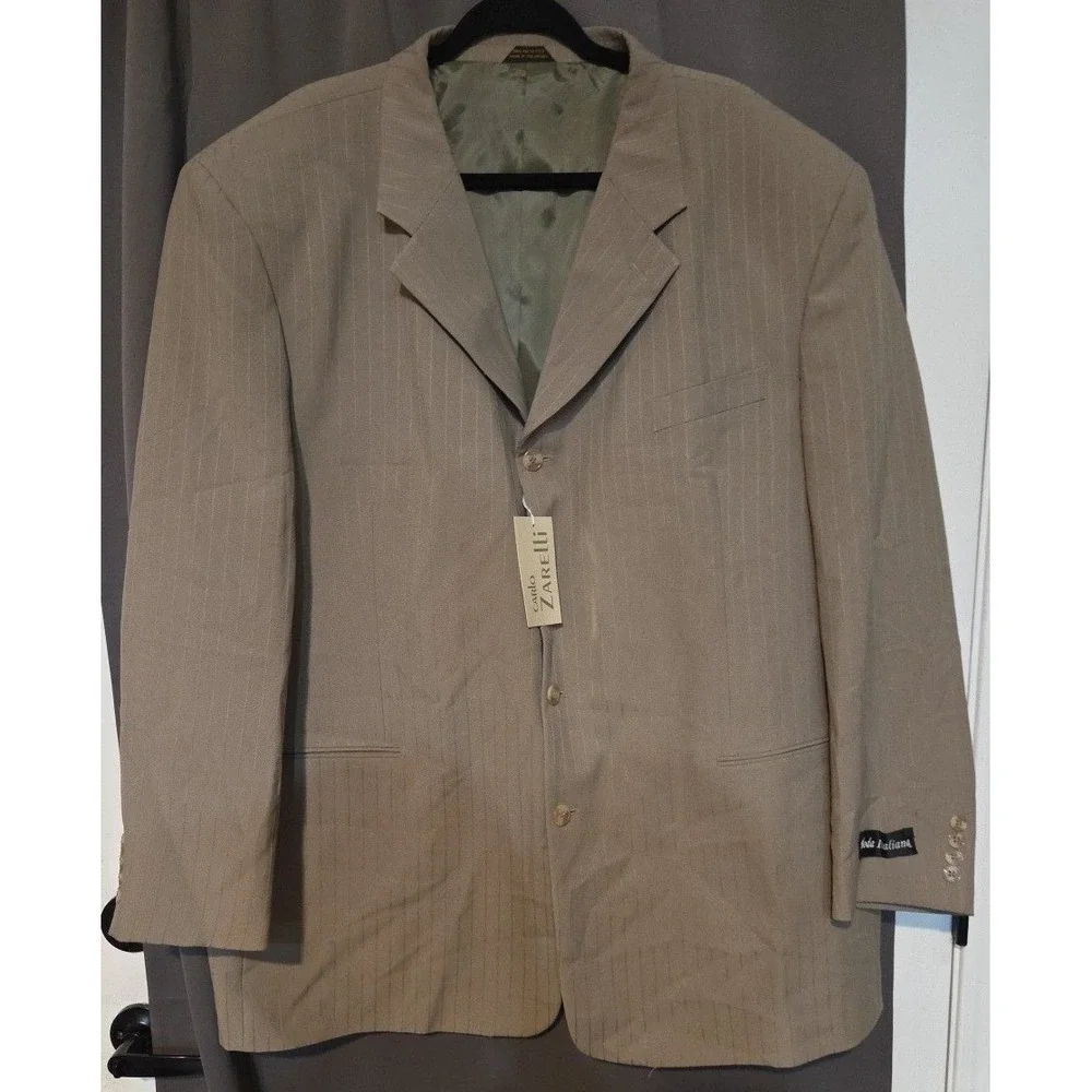 Carlo Zarelli Tan Pinstripe Suit Jacket, Men's 52R Blazer, Three Button, NWT‎
